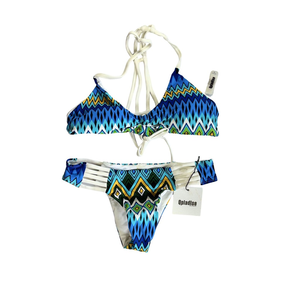 Qpladlse Swim Multicolor Geometric Strappy Two-Piece Bikini Set NWT Medium